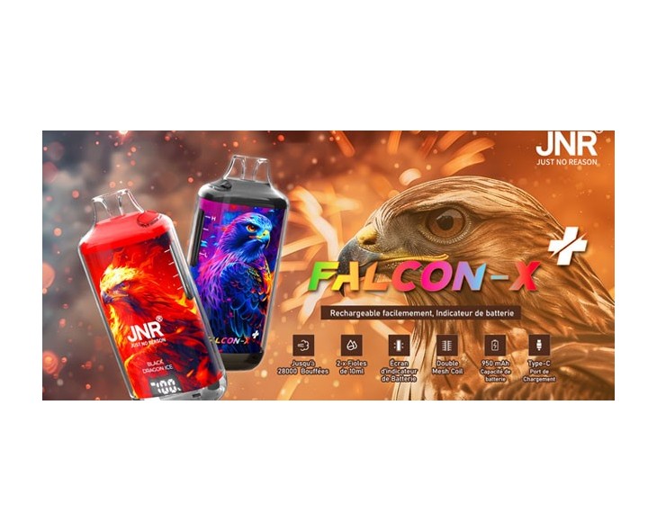 Puff JNR Falcon-X 28K Rechargeable – 950 mAh – 10 ml – Double Mesh 1,2Ω | Création Vap